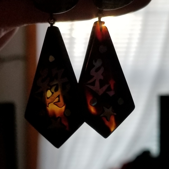 Relisted -vintage Chinese inlay clip earrings tortoiseshell - Picture 12 of 12